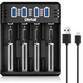 Dlyfull 18650 Ladegerät, 4 Fach Universal Akku Ladegerät mit LED Anzeige, Schnell USB-C Batterieladegerät für 18650 21700 17500 16340 26650 AA AAA C 3,7V Li-Ion Akkus 1,2V NI-MH/NI-CD Batterie