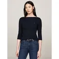 Tommy Hilfiger 3/4-Arm-Shirt NEW CODY BOAT-NECK Baumwolle, U-Boot-Ausschnitt, Slim Fit blau L