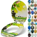 SANFINO® Premium WC Sitz mit Absenkautomatik – hochwertige Toilettendeckel aus Holz, viele bunte Motive, hoher Sitzkomfort, einfache Montage inklusive Montageanleitung – "Garden Eden II"