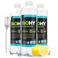 BiOHY Allzweckreiniger (3 x 1L) + Dosierer | Bodenreiniger Konzentrat für Parkett, Fliesen & Hartböden | Reiniger für Wischroboter, Saugwischer & Saugroboter | Schaumarmes, ergiebiges Reinigungsmittel