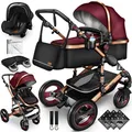 KIDUKU Kombi-Kinderwagen ® 3 in 1 Kombi-Kinderwagen Buggy Reisebuggy inkl. Auto- Babyscha, Kindertisch, Bordeaux
