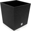 DEUBA Blumentopf 35L 32x32x33cm Rato Low Innentopf Mit Griffen Wetterfest Rattanoptik Pflanzkasten Übertopf Pflanzkübel Blumenkasten Quadratisch ... - Grau