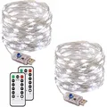 2 Stück LED Lichterkette, 120LED 12M / 40Ft 8 Modi USB lichterkette außen/innen Wasserdichte mit Fernbedienung für Schlafzimmer, Hof, Hochzeit, Weihnachten, DIY etc [Kaltes Weiß]