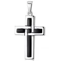 MATERIA Kreuz Herren Anhänger Silber 925 LEON - schwarz emailliert gebürstet für Halskette 15x28mm mit Box #KA-299