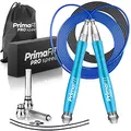 PrimaFIT Springseil Erwachsene Fitness Pro Speed Jump Rope 3m Seilspringen Verstellbar Mit Gewichten, 2 Kugellager & Anti-Rutsch Griffe, Profi Skipping Für Boxen, MMA, Crossfit, Extra Stahlseil,Tasche