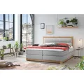 Belanoti Age Boxspringbett 180x200 Eiche 7-Zonen Taschenfederkern Matratze inkl Visco Topper Bett 180x200 in der Farbe Hellgrau H2/H3 Polsterbett H... - Hellgrau