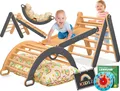 KIDIZ® Klettergerüst Montessori Kletterdreieck 7in1 Spiel-Set aus Holz Indoor Spielplatz für Kleinkinder 1 bis 3 Jahre inkl. Kissen, Tafel & Lern-Uhr