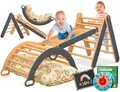 KIDIZ Klettergerüst mit Kletterbogen Montessori 7in1 Spiel-Set aus Holz, (inklusive Rutsche, Kletterdreieck, Kissen, Tafel & Lern-Uhr), Indoor Spielplatz für Kleinkinder ab 1 Jahr & Kinder bis 3 Jahre