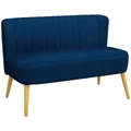 HOMCOM Sofa 2 Sitzer Couch, Kleine Loveseat mit Samt-Optik Modern Polstersofa für Wohnzimmer, Schlafzimmer, kleinen Raum, Dunkelblau 117 x 56,5 x 77 cm