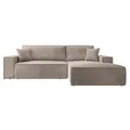 Ecksofa Farese mit Schlaffunktion und Bettkasten, Ottomane rechts, Cordbezug in Beige