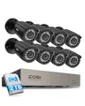ZOSI Verkabelt 1080P Video Überwachungskamera Set Aussen, 8CH H.265+ DVR, 8X 2MP Outdoor Kamera mit BNC Kabel, Personen- und Fahrzeugerkennung, 2TB HDD