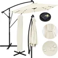 ML-Design Ampelschirm Ø330cm mit LED Solar Beige Alu Sonnenschirm mit Kurbel Abdeckung & Ständer Sonnenschutz & wasserabweisend drehbar & neigbar