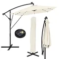 ML-Design Ampelschirm Ø330 cm mit LED Solar, Beige, Alu Sonnenschirm mit Kurbel, Gartenschirm UV50+ Sonnenschutz & wasserabweisend, Marktschirm 360° drehbar, Terrassenschirm mit Abdeckung, Ständer