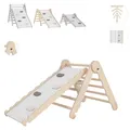 MAMOI® Klettergerüst Indoor, Kletterdreieck mit Rutsche aus Holz, Kletterturm mit Rutschbrett, Kletterbogen, Regenbogenwippe, Montessori Spielzeug