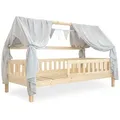 Ehrenkind Betthimmel Deko Hausbett, Kinderzimmer-Deko-Set (Kinderzimmer Deko), Betthimmel & Wimpelkette für magische Momente, hochwertige Materialien grau 120 cm x 200 cm