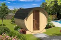 Finn Art Blockhaus Fasssauna Kari 1, 42 mm, Schindeln grün, Outdoor Gartensauna, mit Holz Ofen, mit Vorraum