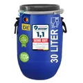 plasteo® 30 Liter Deckelfass Lebensmittelecht FDA-zugelassen Kunststofffass Weithalsfass Universalfass Futtertonne | Luftdicht Verschließbar | Stapelbar und Palettengerecht | Gefahrgutzulassung