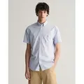 Gant für Herren. 3000101 Regular Fit Kurzarmhemd aus blauer Popeline (4XL), Lässig, Baumwolle