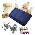 BAMBINIWELT Fußsack aus Lammwolle 108 cm – Winterfußsack für Kinderwagen, Buggy – universell passend, warm, waschbar & wasserabweisend – liniert (marine)