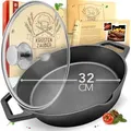 KRUSTENZAUBER 32cm Gusseisenpfanne Induktion - Voreingebrannte Gusseisen Pfanne - Ideale Grillpfanne Induktion, Eisenpfanne, Cast Iron Pan, Bratpfa...