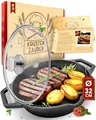 KRUSTENZAUBER 32cm Gusseisenpfanne Induktion - Voreingebrannte Gusseisen Pfanne - Ideale Grillpfanne Induktion, Eisenpfanne, Cast Iron Pan, Bratpfanne, Gusseiserne Pfanne Skillet Gusspfanne