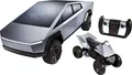 Hot Wheels Ferngesteuertes Auto, 1:10 Tesla Cybertruck, R/C Truck & elektrischer Cyberquad, bis zu 19 km/h schnell, funktionierende Scheinwerfer vorne und hinten, für Kinder und Sammler, GYD25