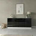 Sideboard BORCHARDT MÖBEL "Vaasa, Kommode mit 3 Türen und 4 Schubkästen auf Kugelführungen", schwarz (weiß matt, schwarz hochglanz), B:190cm H:79cm T:35cm