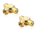 conecto Sat-T-Stück 1-mal F-Stecker auf 2-mal F-Buchse, T-Verteiler für Sat-Verkabelungen vergoldet (2 Stück)