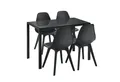 en.casa Essgruppe, (Set, 5-tlg., 4 Stühle, 1 Tisch), »Stathelle« Küchentisch mit Glasplatte Kunststoff Stühle schwarz