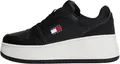 TOMMY JEANS Damen Flatform Sneaker Retro Basket aus Leder, Schwarz (Black), 39