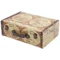 HMF Vintage Deko Koffer aus Holz, Aufbewahrungsbox mit Deckel und Ledergriff, stilvolle Aufbewahrung und Geschenkidee für Hochzeit oder Geburtstag | Weltkarte Farbe | 38 x 26 x 13 cm