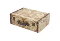 HMF Aufbewahrungsbox Handgefertigter Vintage Koffer aus Holz, Deko Koffer, Geschenkkoffer im Weltkarten Design, 38 x 26 x 13 cm
