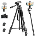 JOILCAN Kamera Stativ, 210.8cm leichtes Handy Stativ für Smartphone & Selfie Stick mit 360°Kugelkopf und Fernauslöser, Aluminium Camera Tripod Dreibein Stativ mit Handyhalterung für Canon Nikon DSLR