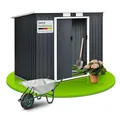 Juskys Metall Gerätehaus M 4m³ mit Pultdach, Schiebetür & Fundament - 213 x 130 x 173 cm - anthrazit - Geräteschuppen Gartenhaus Schuppen Stahl