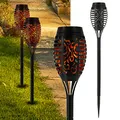 Cepewa LED Solarfackel | H50 cm Flammeneffekt 7 SMD LEDs Bodenspieß | Lampe Gartendekoration Lichtquelle (1 x LED Solarfackel 50cm), Schwarz