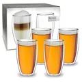 Creano doppelwandiges Thermoglas 250ml „DG-SH“, Doppelwandglas auch für kleine Hände geeignet, doppelwandige Cappuccinotassen, Kaffee, Tee, Latte Gläser 4er Set