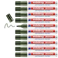 edding 3000 Permanentmarker - oliv-grün - 10 Stifte - Rund-Spitze 1,5-3 mm - schnell trocknender Permanent Marker - wasserfest, wischfest - für Karton, Kunststoff, Holz, Metall - Universalmarker