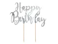 Cake Topper Happy Birthday 22,5 cm x 1 Stück Tortendeko Kuchendeko Tortenstecker Tortenfigur Geburtstag Silber