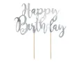 PartyDeco Happy Birthday Tortenaufsatz Silber 225cm