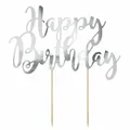 PartyDeco Cake Topper Happy Birthday Silber 22,5cm Kuchendeko Tortendekoration