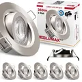 6x LED Einbaustrahler dimmbar Ultra Flach 5 Watt Eisen Gebürstet schwenkbar 230V Rund warmweiß IP20 Deckenstrahler Spot Deckenspot Lumax SL-90 - Silber