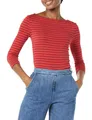 Amazon Essentials Damen 3/4-Arm Bateau-T-Shirt Rot/Burgunder