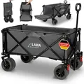 Bollerwagen faltbar ohne Dach 100kg Tragkraft mit Bremse breite Räder klappbarer XXL Handwagen faltbarer Transportwagen Strandwagen - Grau