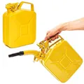 BW® Benzinkanister Metall 2x 5 Liter mit Ausgießer - Kraftstoffkanister Gelb - RAL 1018 - TÜV-geprüft und UN-Zulassung - 0,8mm Stahl nach DIN 7274 - Made in Europe