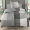 Kuscheli Bettwäsche 135x200 2 teilig - Mikrofaser Bettbezug 135x200 cm + Kissenbezug 80x80 cm - atmungsaktiver Stoff mit Reißverschluss - für Einzelbett - modernes Karo Design Grau