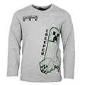 Minecraft Kinder Langarmshirt Jungen – Creeper Motiv – Shirt aus Baumwolle & Viskose – Größen 116 bis 152, Farbe: Grau, Bekleidungsgröße: 116