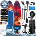BRAST SUP Board Tropic | Aufblasbares Stand up Paddle Set | 320x81x15cm | 5 Designs | inkl. Sonderzubehör | 2in1 Paddel Kajak-Sitz Action-Cam-Halterung Fußschlaufe Pumpe Rucksack | Sunset