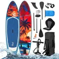 BRAST SUP Board Tropic | Aufblasbares Stand up Paddle Set | 320x81x15cm | 5 Designs | 5 Jahre Garantie | inkl. Sonderzubehör | 2in1 Paddel Kajak-Sitz Action-Cam-Halterung Fußschlaufe Pumpe Rucksack