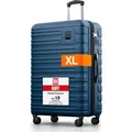Travely Polycarbonat Koffer Groß 77cm XL - 100L Innenvolumen - 158cm Gurtmaß, sehr robuster Hartschalen Koffer mit sanften Rollen & TSA Schloss, ... - Blau