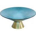 Schale Deko Schale Obstschale Glas Messing Fuß Gold-Blau Kare Design